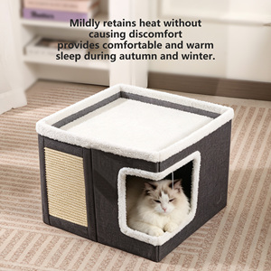 Casa para Gatos Plegable Portátil Grande Personalizada, Diseño de <span class=keywords><strong>Cueva</strong></span> de Tela con Rascador de Sisal y Juguete Colgante para Múltiples Mascotas - Product Image 4