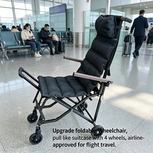 Silla de Ruedas Plegable con Función de Arrastre, Apta para Viajes en Avión, Carga Máxima de 150 kg, Ideal para Viajes Turísticos y Regresos a Casa - Product Image 1