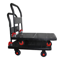 Carretilla de Plataforma Plegable Negra de 4 Ruedas Silenciosas, Capacidad de 660 LB, Carretilla de Mano de Plástico con Plataforma Plana de 36x24 Pulgadas para Compras