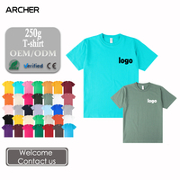 T-shirt col rond en coton épais 250g pour homme, couleur unie, manches courtes, idéal pour la publicité, la tenue de groupe, impression de logo personnalisé, vente en gros