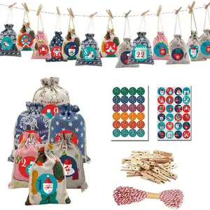 Рождественские подарочные пакеты набор календарных сумок с обратным отсчетом Джутовая сумка для хранения конфет DIY Рождественский Адвент календарь сумка
