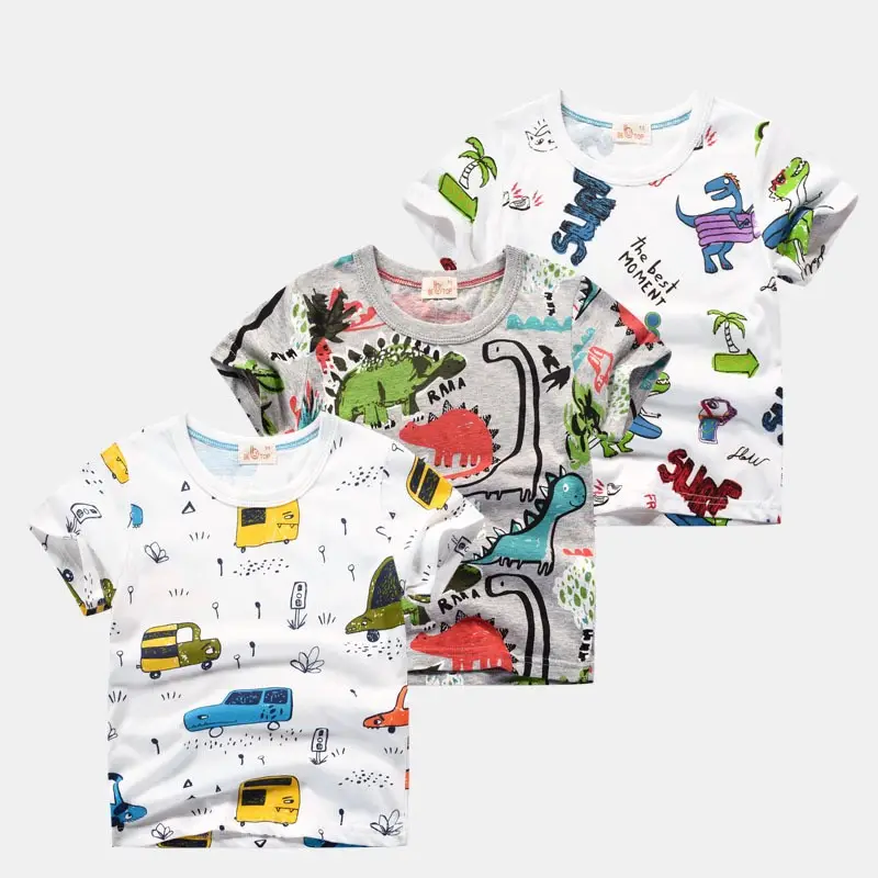 2021 Summer New Style Boy Tshirt for Kids Multicolor Dinosaurs Print T Shirts Casual tee Round Neck Top