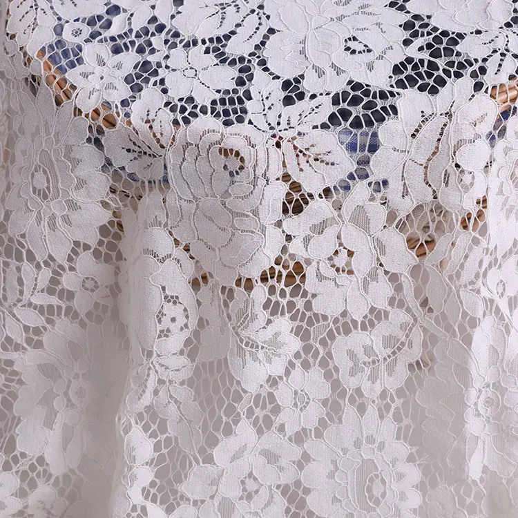 LS431-tela de encaje bordado, hilo de algodón y nailon blanco, rosa, para ropa de moda, venta al por mayor