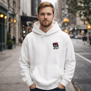 Sudadera con Capucha Personalizada para Hombre con Gráfico de Monstruo Sonriente, Sudadera Blanca de Algodón Oversize, Estilo Urbano Informal para Uso Diario - Product Image 1