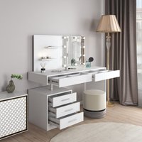 Coiffeuse blanche en bois style français en bois, style miroir, meuble d'angle, avec tabouret, 1 pièce