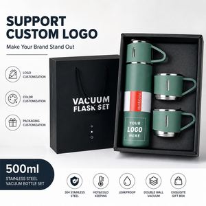 Custom Logo 500ml 17oz Stainless Steel Vacuum Flask Set Double Wall Thermal Bottle Gift Set with 2 Lids and Luxury Gift Box - Product Image 5