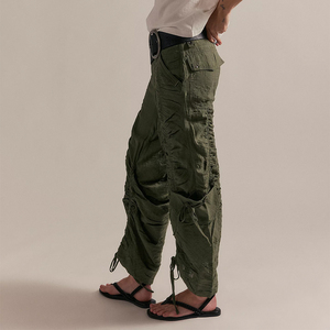 Custom ODM/OEM Women's <strong>Shirred</strong> Mid-Rise Ruched Drawstring Cargo Pants Adjustable Ruched Leg Multi-Pocket Casual <strong>Trousers</strong> - Product Image 3
