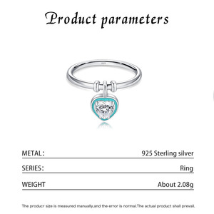 925 Silver Heart Shape <b>Ring</b> With Bowknot Love Drop <b>Crystal</b> Rhinestone Pendant Romantic Style Women's Jewelry - Product Image 2