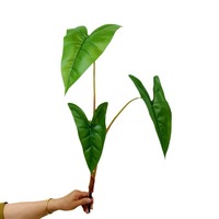 Feuille artificielle à 3 brins, feuille de taro, feuille de monstera, feuille de pluie de printemps à tige unique, décoration de plantes vertes pour jardin, maison et bureau