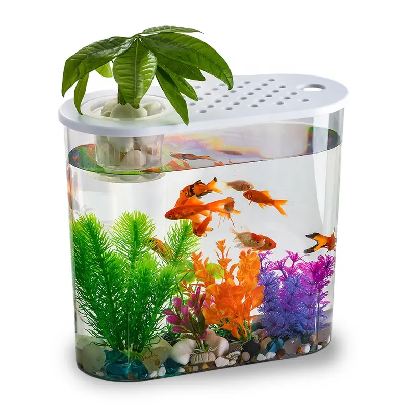 Shatterproof Pet Nano Aquarium Met Planten Bovenop Voor Betta Vis Goudvis Hydrocultuur Schoonmaken Transparant Schildpad Tank Aquarium