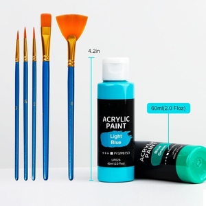 Juego de Pintura Acrílica de 32 Colores, Botellas de 60 ml, Pinturas Metálicas No Tóxicas <span class=keywords><strong>con</strong></span> 5 Pinceles para Manualidades, para Niños y Adultos, Lienzo, Madera, Piedra - Product Image 5