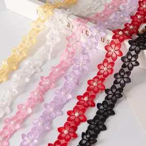 Bordado Trim Lace Venta al por mayor Diy Children's Hair Access Diadema Ropa Accesorios Stretch Flower Lace