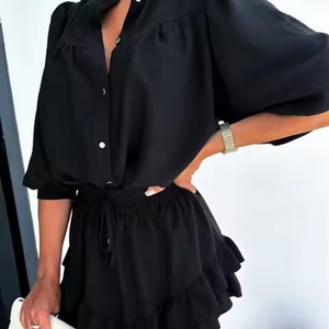 Nouvelle Collection Automne : Ensemble en Lin de Haute Qualité pour Femme – Chemise à Manches Longues et Jupe Courte Plissée Taille Haute - Product Image 5