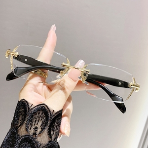 Frameless Reading Glasses Rectangle Silver Gold Floral <strong>Computer</strong> 2025 <strong>Blue</strong> <strong>Light</strong> <strong>Filter</strong> Farsighted +2.50 +1.50 Design Women Men - Product Image 1