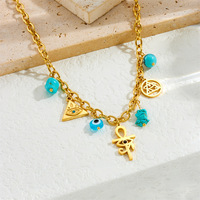 Collares de Moda en Capas de Acero Inoxidable Chapado en Oro de 18K con Amuleto del Ojo de Horus y Ankh de Cleopatra de Egipto para Mujer