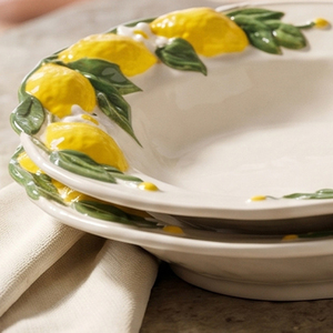 <span class=keywords><strong>Platos</strong></span> de cerámica pintados a mano de 9 pulgadas para servir sopa y pasta, con relieve de limón, diseño vintage en relieve, estilo mediterráneo, <span class=keywords><strong>platos</strong></span> para restaurante - Product Image 4