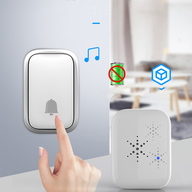 High Quality Wireless Solar Powered Eco-friendly Doorbell Kinetic Battery-free Minimalist White Design Clear Sound Waterproof