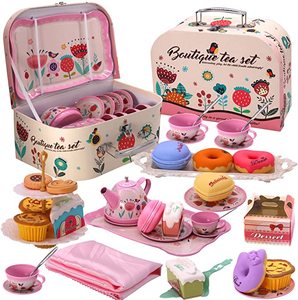 Juego de té para niñas pequeñas, juego de té de princesas, incluye postre, <span class=keywords><strong>galletas</strong></span>, tetera de donut, bandeja para pastel, cocina para niños - Product Image 1
