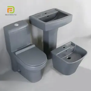 Hot Sanitary Ware Western Brand One Piece Toilet With Pedestal Washbasin Grey Ceramic Toilet And Sink Bathroom WC Toilet Set