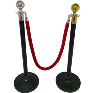 Black Gold Ball Top Multidão Controle Pendurado Corda Barreira Stanchion