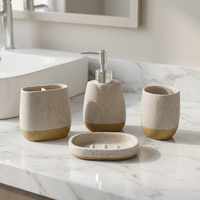 Ensemble de salle de bain minimaliste en résine de sable personnalisé, fabricant de polyrésine, 4 pièces : distributeur de savon, porte-gobelet, décoration pour hôtel et maison