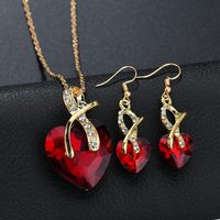Parure de bijoux en verre cristal, boucles d'oreilles et collier, motif cœur, pour femme, plaqué or 18 carats, plaqué or rose, 18 pouces, alliage, style autrichien