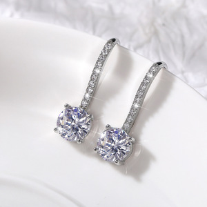 Orecchini pendenti a gancio con pavé di pietre scintillanti per donna, eleganti gioielli da orecchio - Product Image 2