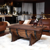 Étagères d'affichage de stockage de vin de table basse de tonneau en bois rustique-décor vintage en bois massif fait à la main