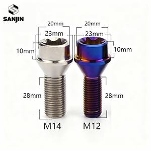 สลักเกลียวล้อหัวแบนโลหะผสม<span class=keywords><strong>ไท</strong></span>เทเนียมสำหรับดัดแปลงรถยนต์ น้ำหนักเบา ผ่านกระบวนการอโนไดซ์ คลาส 10 <span class=keywords><strong>M12</strong></span>/M14X28 P1.25/P1.5มม. - Product Image 3