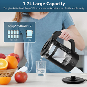 กาต้มน้ำแก้วไร้สายขนาด 1.7 ลิตร ต้มน้ำเดือดเร็ว ปลอดสาร BPA พร้อมระบบป้องกันน้ำแห้ง หมุนได้ 360 องศา ปิดอัตโนมัติ - Product Image 5