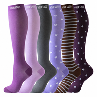 Chaussettes de compression montantes pour femmes, motif uni, en nylon et élasthanne doux, personnalisables avec logo, vente en gros OEM