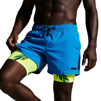 Shorts de sport pour homme personnalisés avec logo, 2-en-1, tricotés, séchage rapide, cordon de serrage à la taille, pour la course à pied, la plage, le surf, la natation