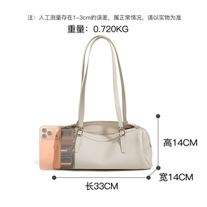 2026 Early Spring Genuine Leather Women's Boston Retro High-end <b>Bowling</b> Commuter Shoulder Bag Polyester Lining Zipper Big Size - Product Image 4
