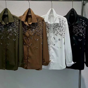 Blus Katun Bordir Payet Merek Mewah Kelas Atas Kemeja Wanita Musim Semi Musim Panas Musim Gugur Atasan Lengan Panjang Blus Wanita - Product Image 1