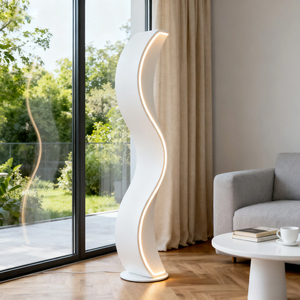 Lámpara de Pie Moderna con Diseño Retorcido, Plástico Blanco, LED, Control Táctil, Altura Ajustable, Luz Cálida Suave de 2700K, Tamaño Grande - Product Image 5