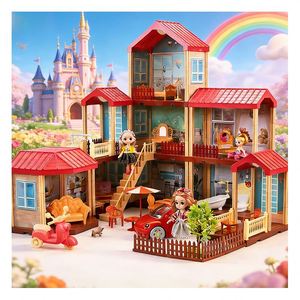 Casa de Muñecas de Plástico para Niños con Muebles y Accesorios, Dormitorio, Cocina, Baño, Balcón, Juego de Imitación, Regalo para Niños de 5 a 7 Años - Product Image 1