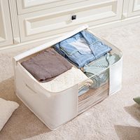 Organisateur de vêtements pliable double couche en non-tissé grande capacité 84L avec deux fenêtres pour armoire et placard – Rangement facile