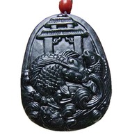 Pendentif authentique en jade noir et vert, motif carpe sautant et portail du dragon. Collier Tengda jaune en forme de serpent, design sûr et sain.