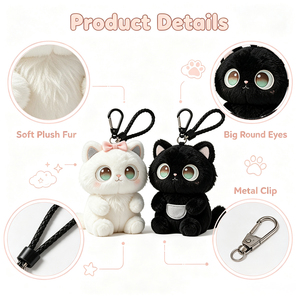 Porte-clés en peluche chat mignon personnalisé, pendentif animal en peluche doux avec sangle tressée pour sacs à main, sacs à dos, porte-clés - Product Image 2