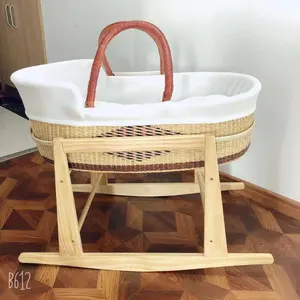 High Quality Wooden Baby Moses Basket Stand Rattan Moses Basket Rocking Stand