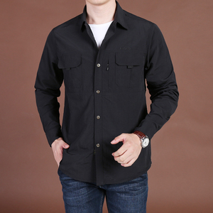 Camisas Softshell tácticas de algodón 100% para hombre, bolsillo con cremallera de tela de sarga para acampar y pescar - Product Image 3