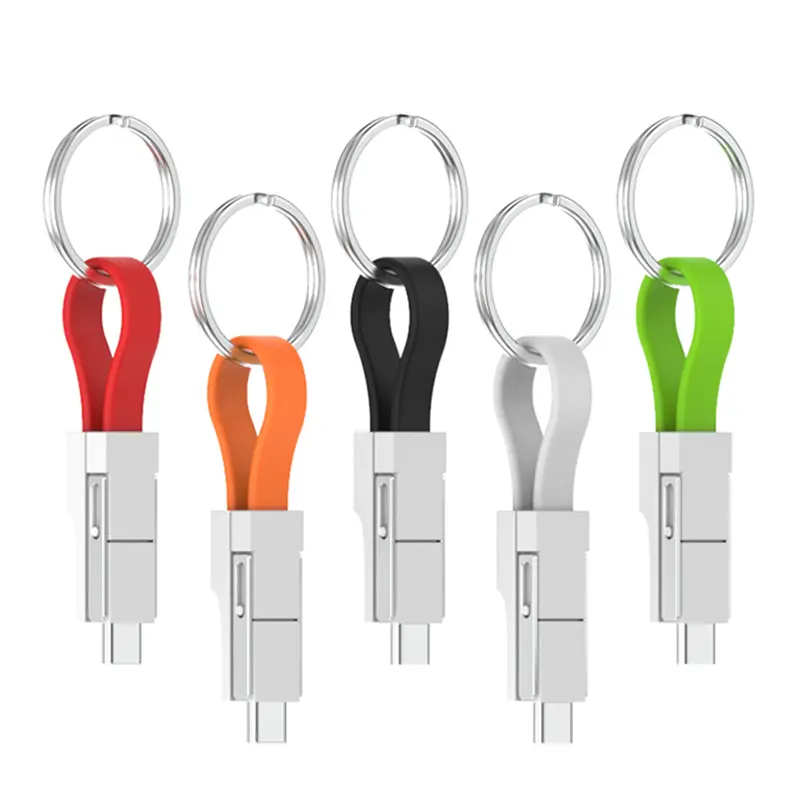 Portable Mini Emergency 3A Fast 4 in 1 Magnetic Keychain USB Charge Cable for iOS/Android/Type C with Charging And Data Function