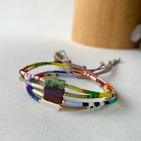 Bracelet tendance fait main pour femme, style bohème, avec perles Miyuki, chaîne empilée, perles délicates et motif géométrique à billes