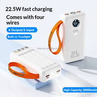 Batterie externe premium 30000mAh avec 4 câbles intégrés, Tourlight PD 22.5W, charge rapide, chargeur portable pour le camping en plein air
