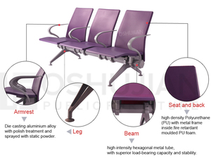 Siège de <span class=keywords><strong>salle</strong></span> <span class=keywords><strong>d</strong></span>'<span class=keywords><strong>attente</strong></span> de terminal <span class=keywords><strong>d</strong></span>'aéroport, siège de faisceau de couleur noire en PU injecté SJ9062 - Product Image 3