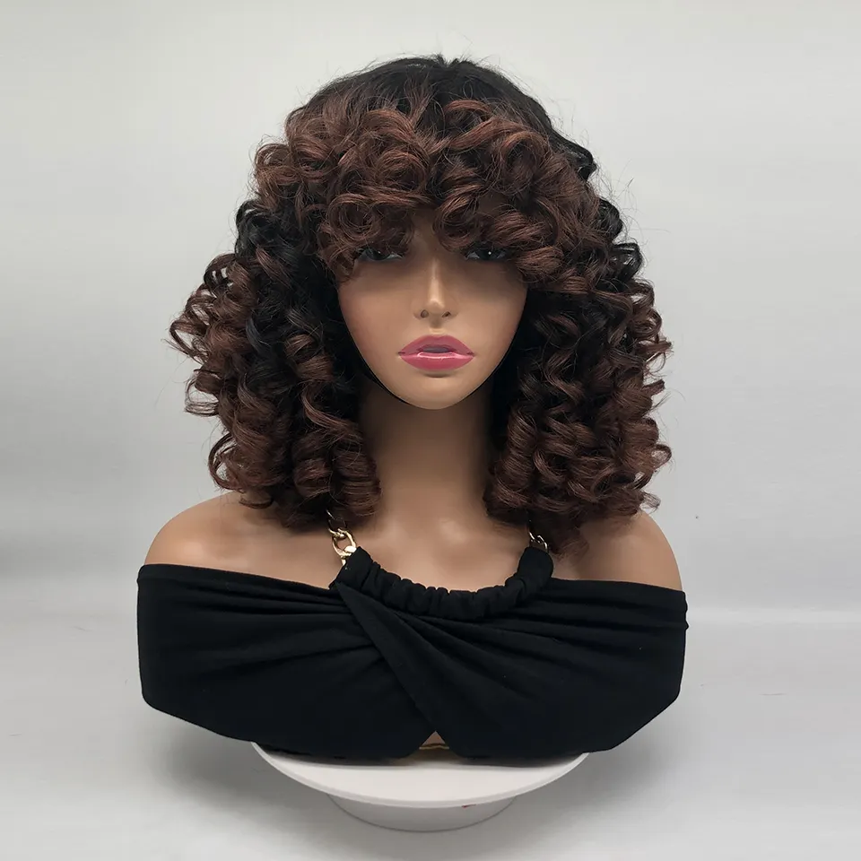 Fiziksel Video Remy brezilyalı tam insan saçı perulu Bob kıvırmak peruk kısa kıvırmak makinesi ile yapılan bang İnsan saçı peruk kadınlar için