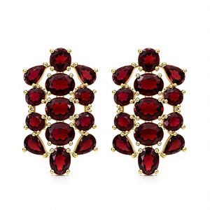 Garnet CZ 925 Sterling <b>Silver</b> January Birthstone <b>Stud</b> <b>Earrings</b> For Women Jewelry 18k Gold Plated Birthday Gift - Product Image 1