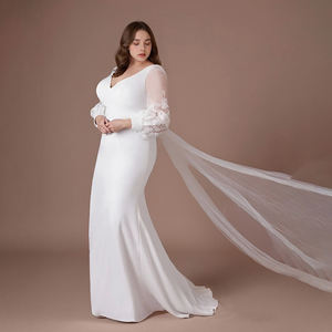 TEENYEE Vestido <span class=keywords><strong>de</strong></span> <span class=keywords><strong>Novia</strong></span> Elegante <span class=keywords><strong>de</strong></span> Manga Larga con Cola <span class=keywords><strong>de</strong></span> Barrido <span class=keywords><strong>de</strong></span> Tul para <span class=keywords><strong>Boda</strong></span> <span class=keywords><strong>Civil</strong></span> <span class=keywords><strong>Talla</strong></span> <span class=keywords><strong>Grande</strong></span> para Fiesta <span class=keywords><strong>de</strong></span> Día - Product Image 1