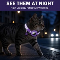 Collier pour chat moderne violet en silicone souple avec support de localisateur de poisson, boucle de sécurité réfléchissante anti-perte et traceur intelligent