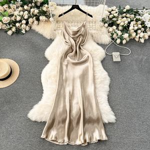 Nouvelle mode de robes de soirée creuses <span class=keywords><strong>dos</strong></span> <span class=keywords><strong>nu</strong></span> pour femmes robes longues élégantes françaises - Product Image 1